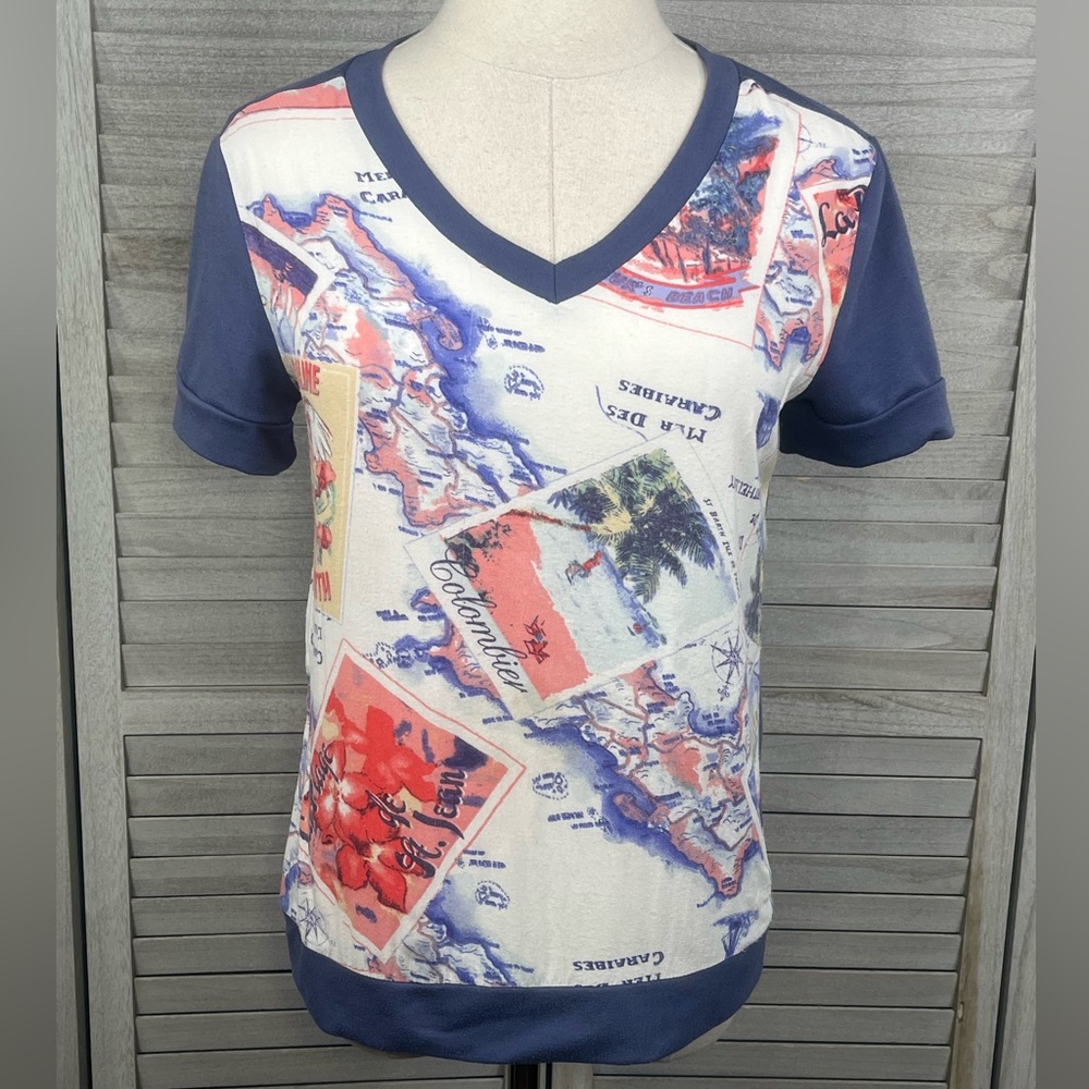 PETER SOM (For Design Nation) T-Shirt V Neck Postcard Print-XS